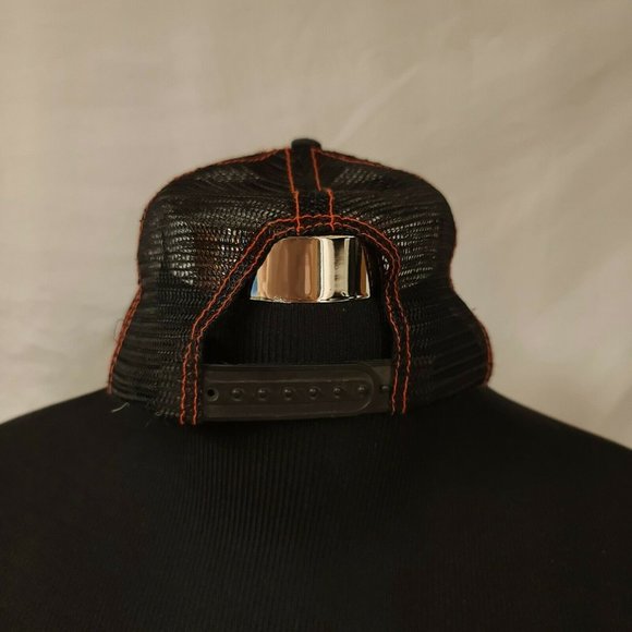 Jagermeister Logo Hat Black & Orange Off Center Trucker Style Mesh Snapback Cap - Picture 7 of 9